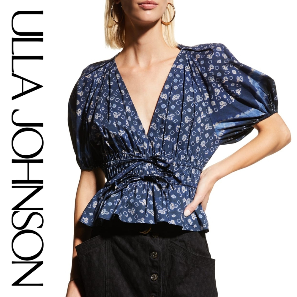 ULLA JOHNSON- Women's INES Ruched Top - Ultramarine Blue - Size 2 - Picture 1 of 7